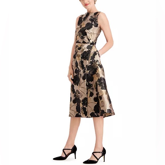 Adrianna Papell Floral-Print Metallic A-Line Dress - Picture 9 of 13